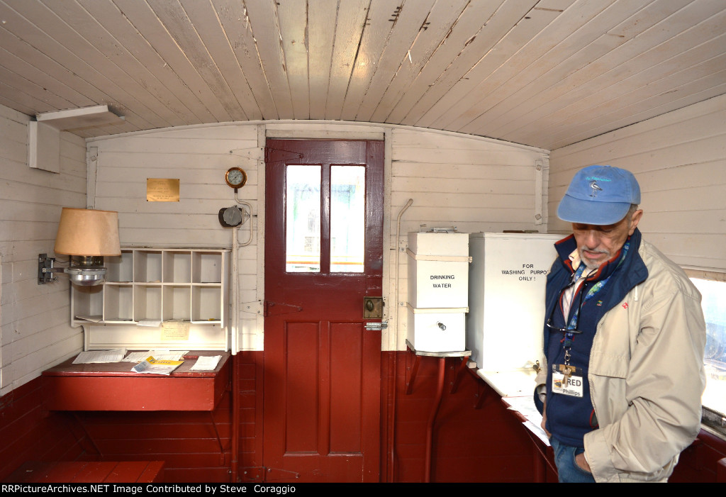   My Tour Guide Mr Fred Phillips. ,Conductor's desk, lamp, Air pressure gauge